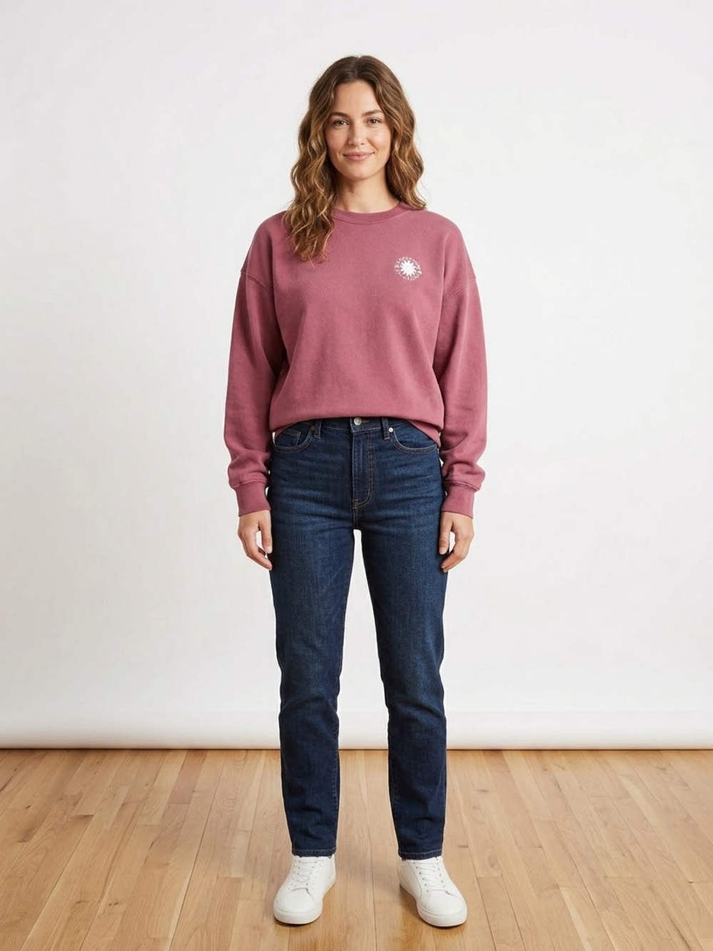 Daydreamer Berry Crewneck Sweatshirt with Small White Chest Emblem